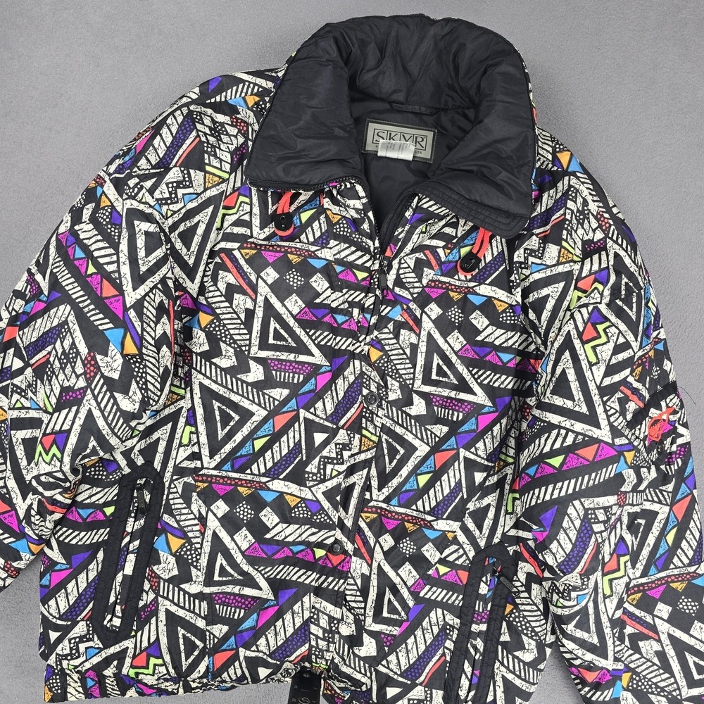 Vintage SKYR Jacket Womens 14 Multicolor Geometric Puffer Ski 80s Hong Kong
